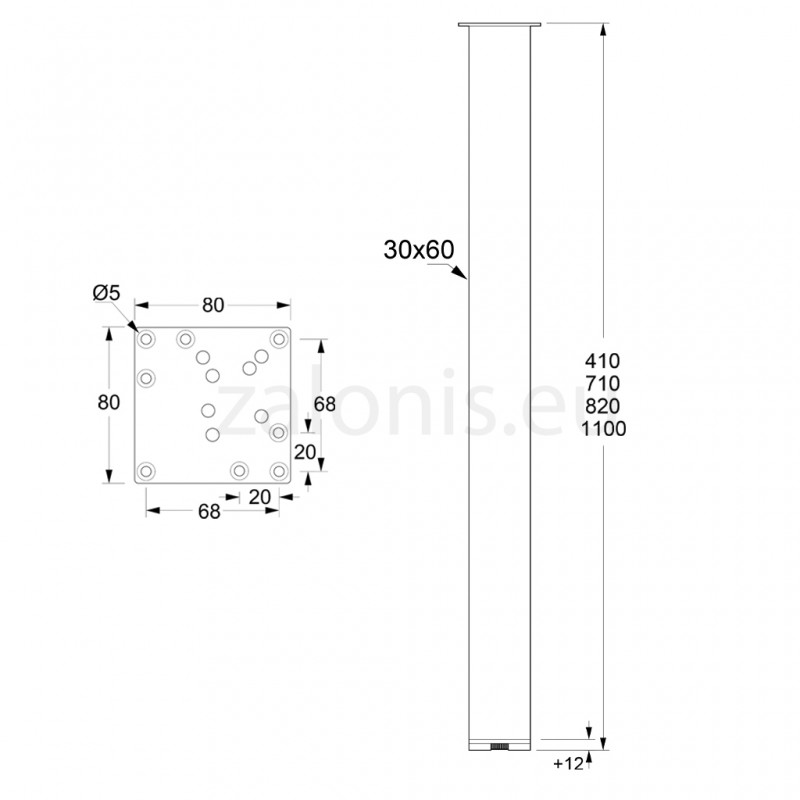 SQUARE LEG 30x60 / MAT BLACK